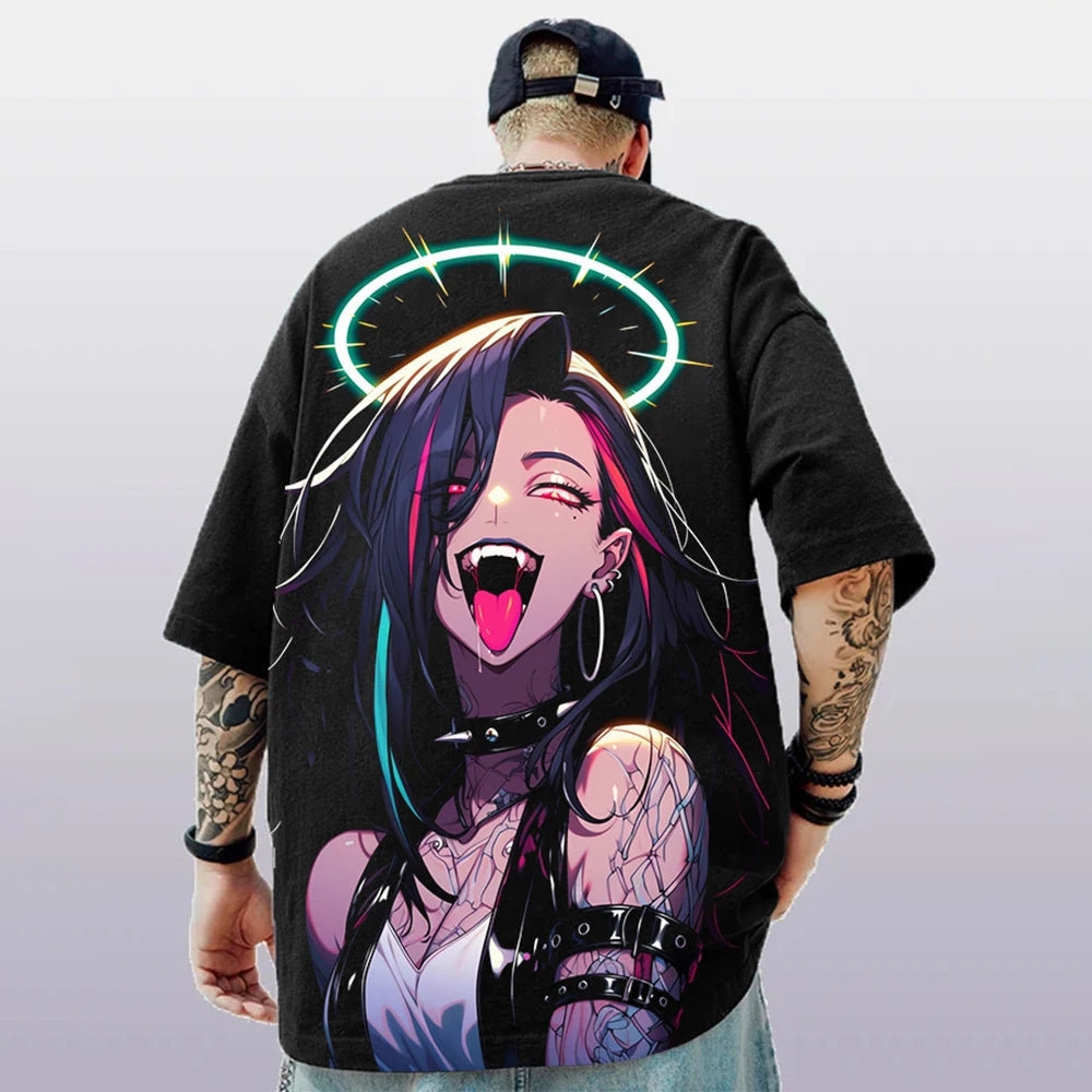 T-shirt d'été pour hommes avec imprimé anime 3D surdimensionné, haut décontracté tendance