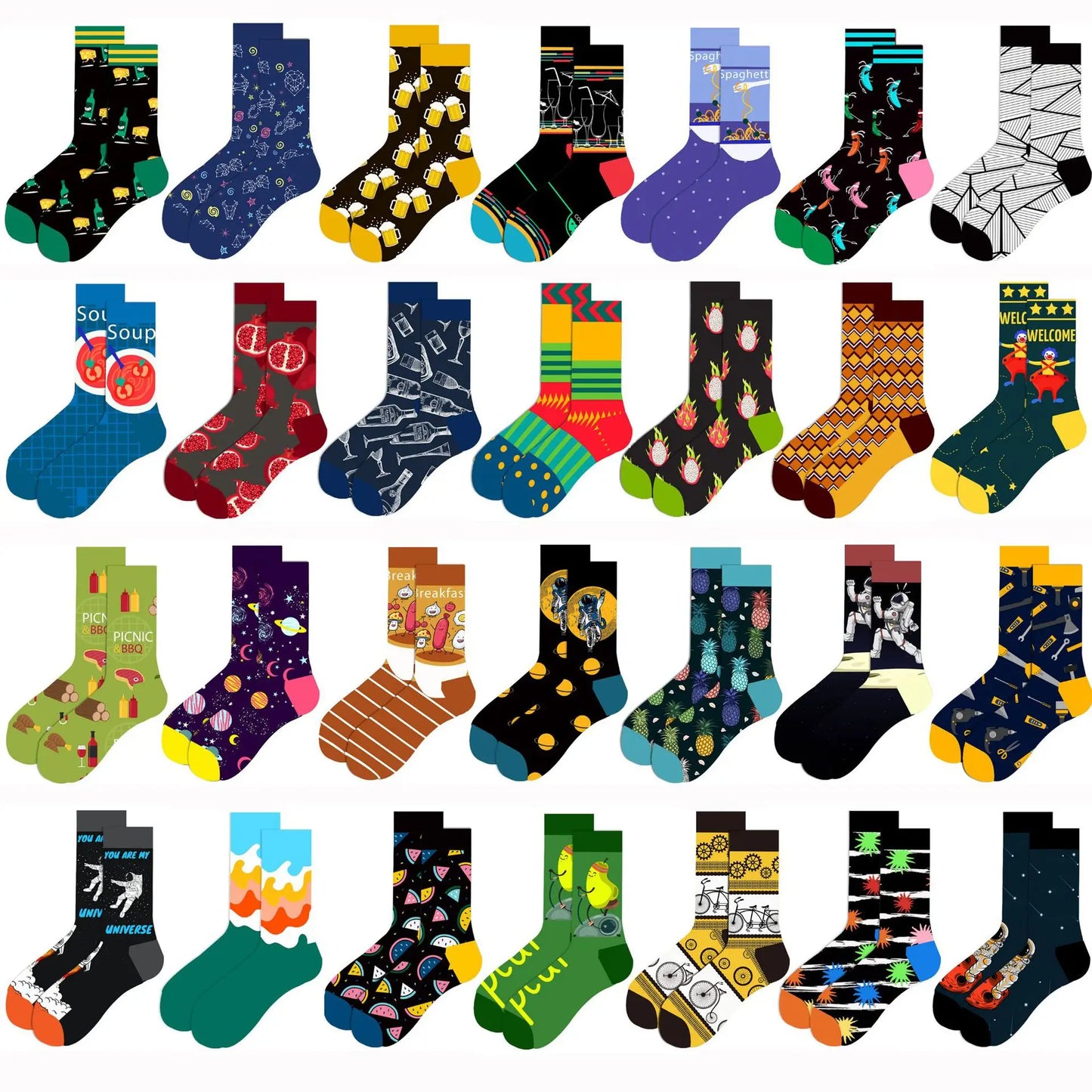 Lustige Streetwear-Socken in großen Größen – Cartoon-Tier- und Obstdesigns, Hip-Hop-Baumwolle