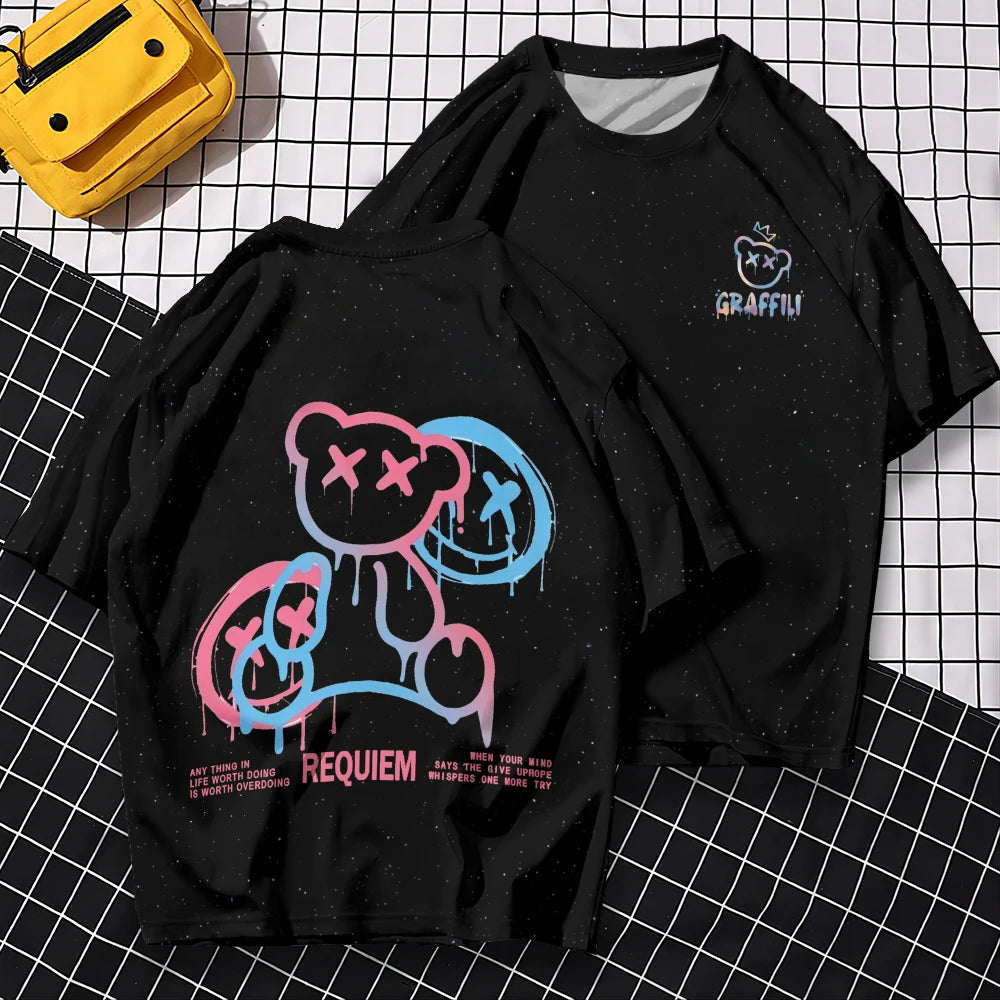 T-shirt à manches courtes avec ours 3D Harajuku