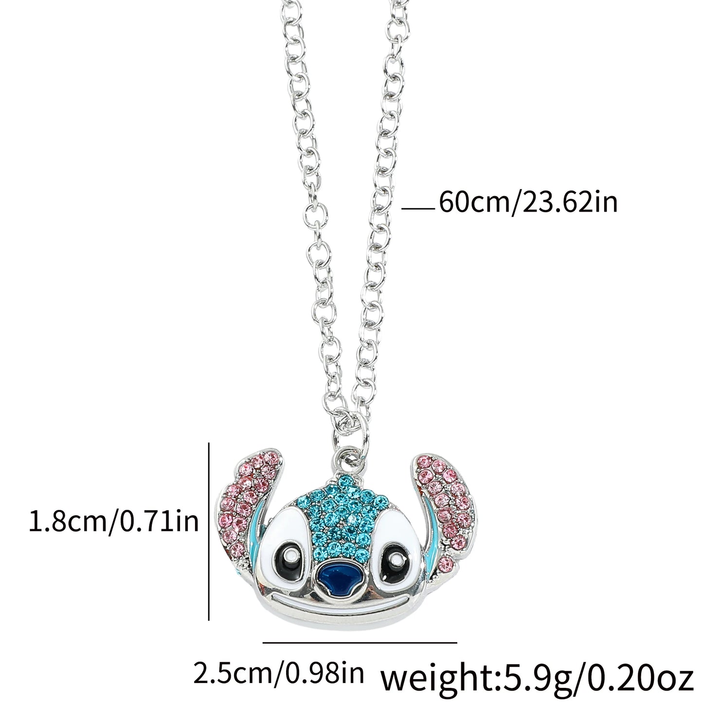 Disney Stitch Cartoon Halskette – Süßer Persönlichkeitsanhänger mit Strasssteinen, Pulloverkette als Geschenk