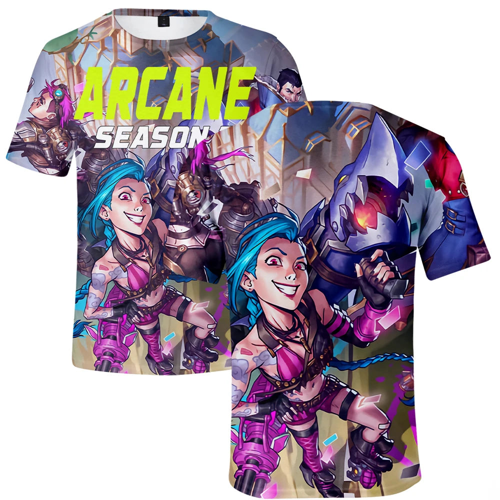 Arcane League Jinx 3D Printed T-Shirt for Men Women Adult Anime Fashion Harajuku Cartoon Cosplay Clothing Short Sleeve Top