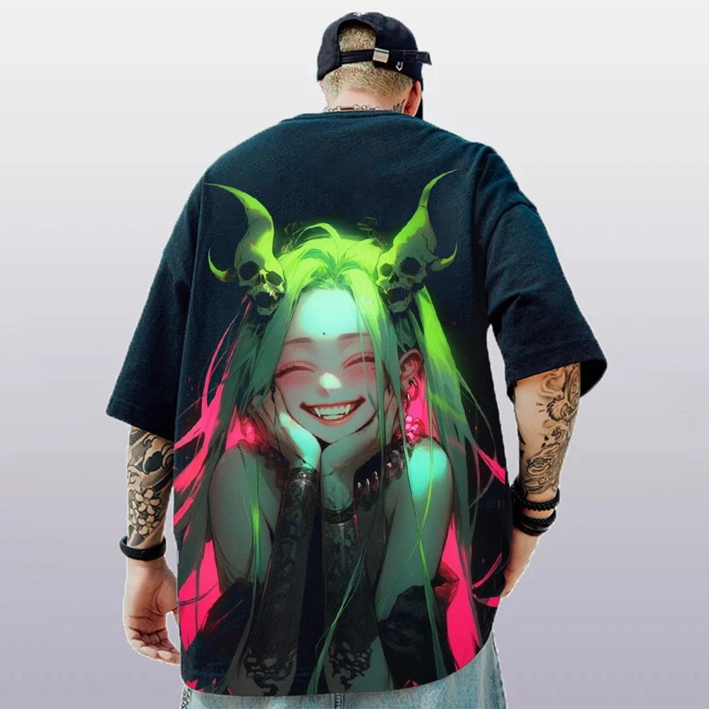 T-shirt d'été pour hommes avec imprimé anime 3D surdimensionné, haut décontracté tendance