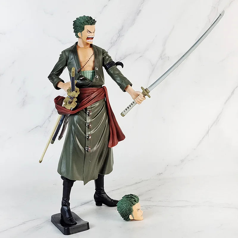Figurine One Piece Grandista Roronoa Zoro – Modèle à tête interchangeable avec scène de confrontation à l'épée