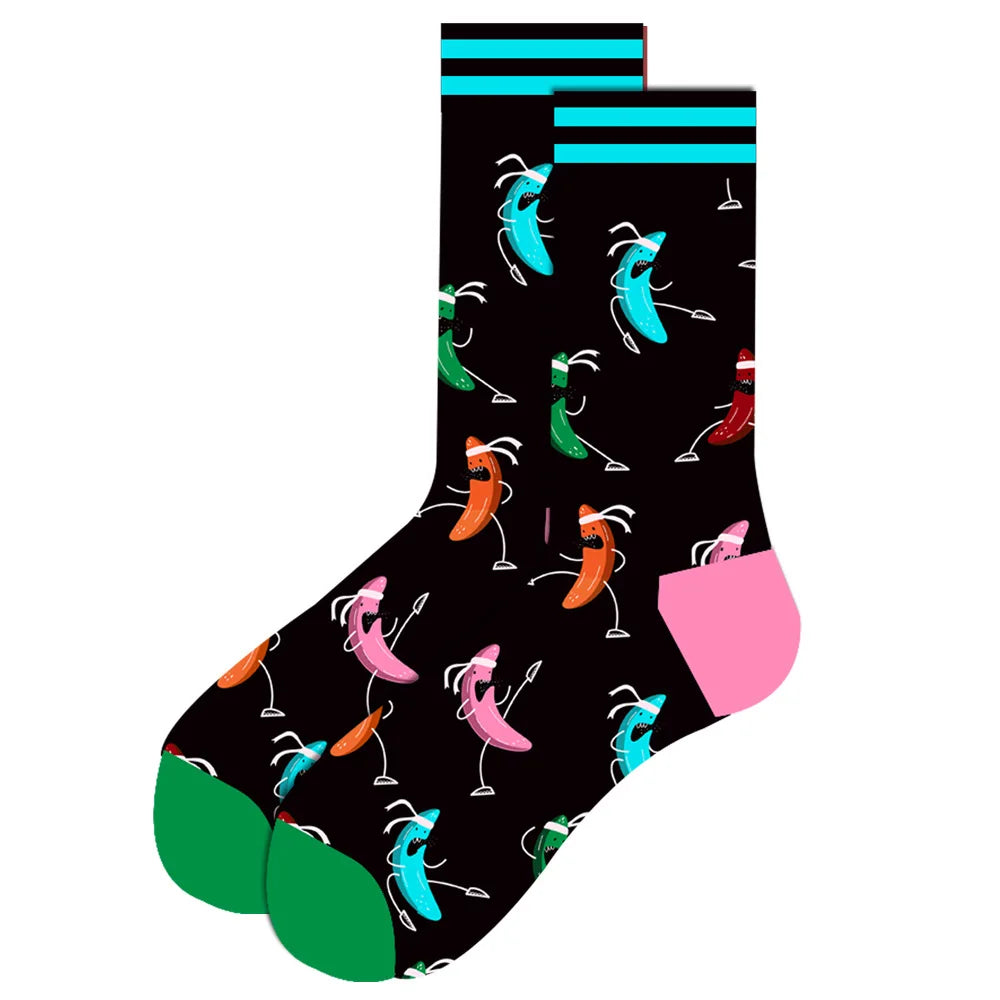 Lustige Streetwear-Socken in großen Größen – Cartoon-Tier- und Obstdesigns, Hip-Hop-Baumwolle