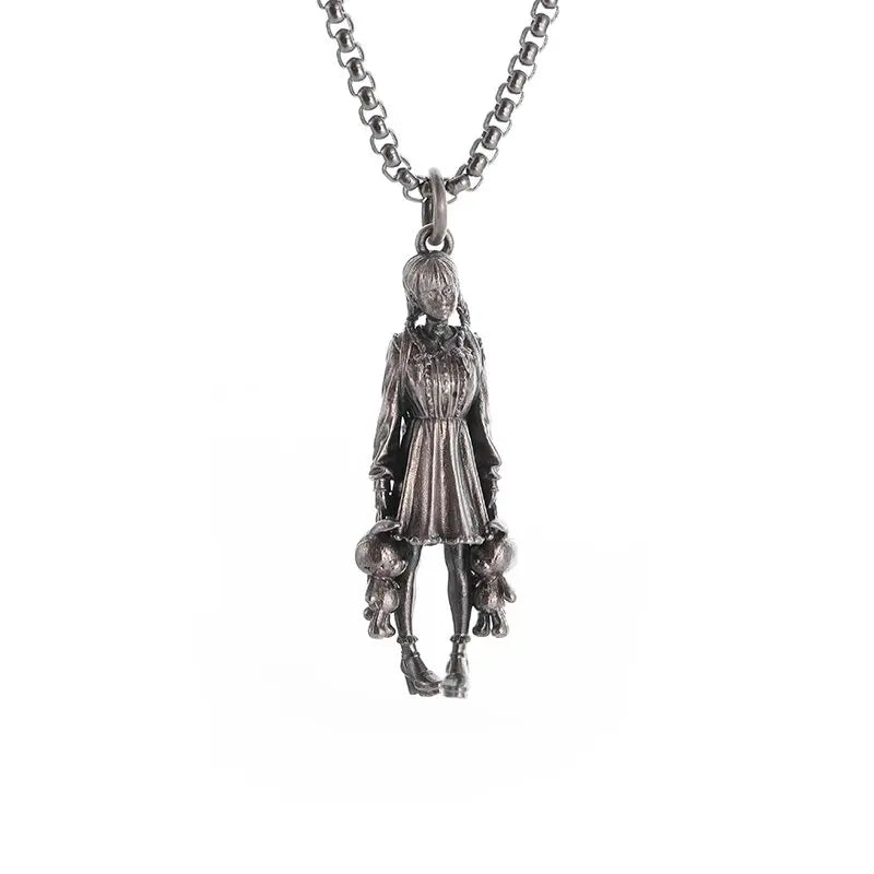 Versilberte Halskette mit Anime-Mecha-Girl-Anhänger – trendiger Hip-Hop-Rock-Punk-Schmuck für Männer und Frauen | Geschenkidee