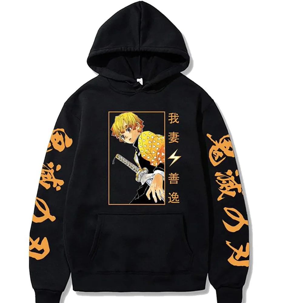 Anime Demon Slayer Hoodies Kamado Nezuko Print Unisex Plus Size Round Neck Streetwear Pullover Top for Men and Women