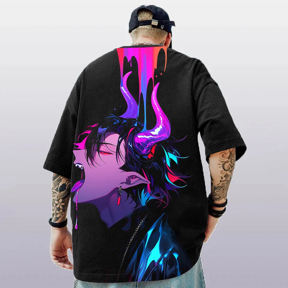 T-shirt d'été pour hommes avec imprimé anime 3D surdimensionné, haut décontracté tendance