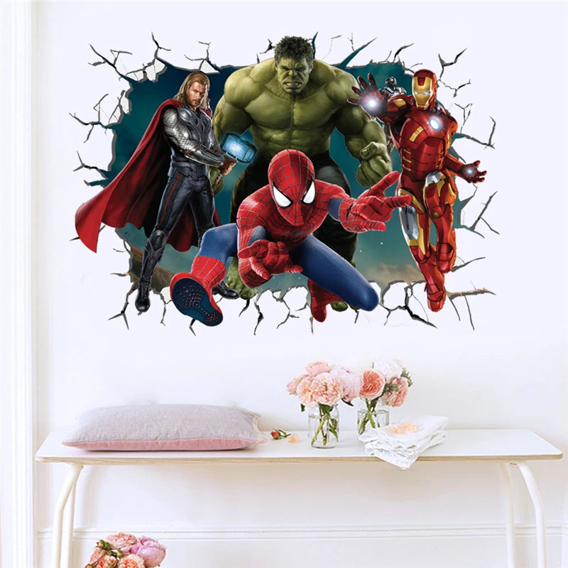 3D Stereoskopische Wirkung Avengers Wandaufkleber für Kinder Marvel Superhero Movie Poster Dekoration