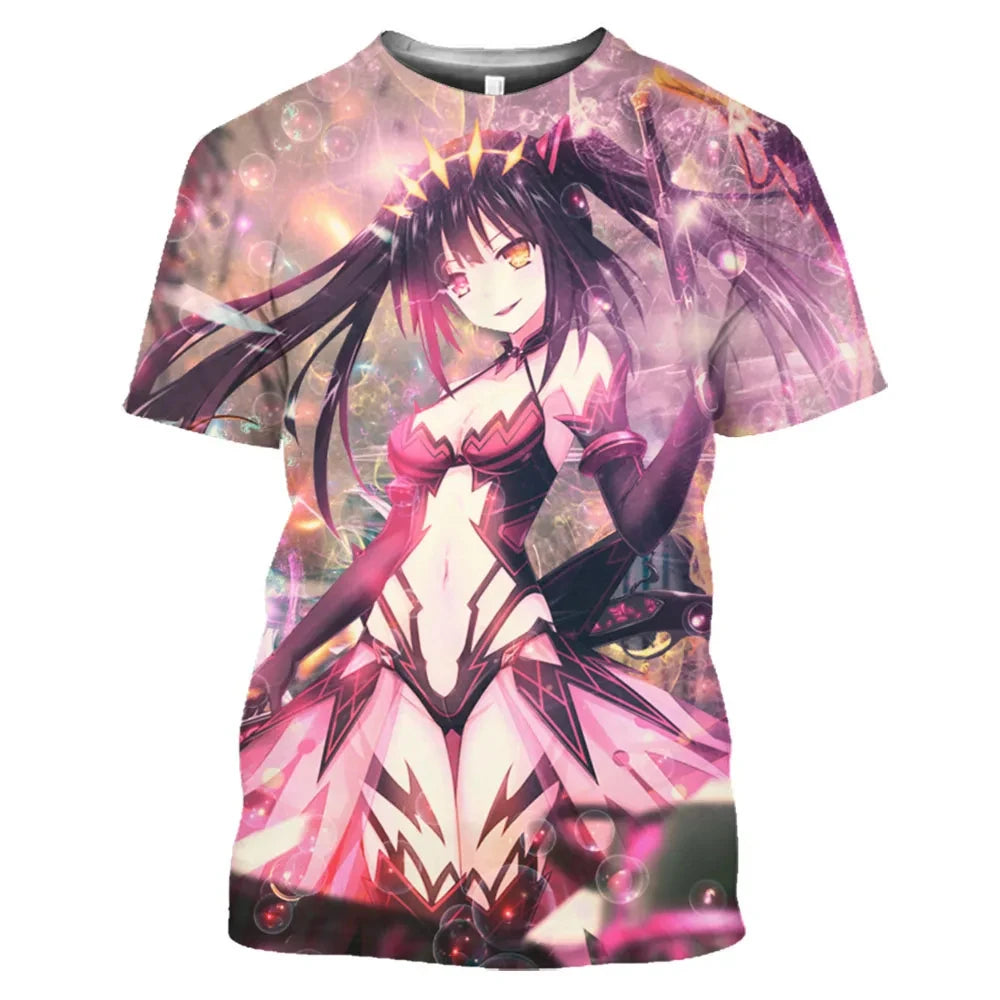 Anime Character Tokisaki Kurumi Print T-Shirt 3D Short Sleeve Summer Fashion Harajuku Style Cartoon Top for Men/Women Kids