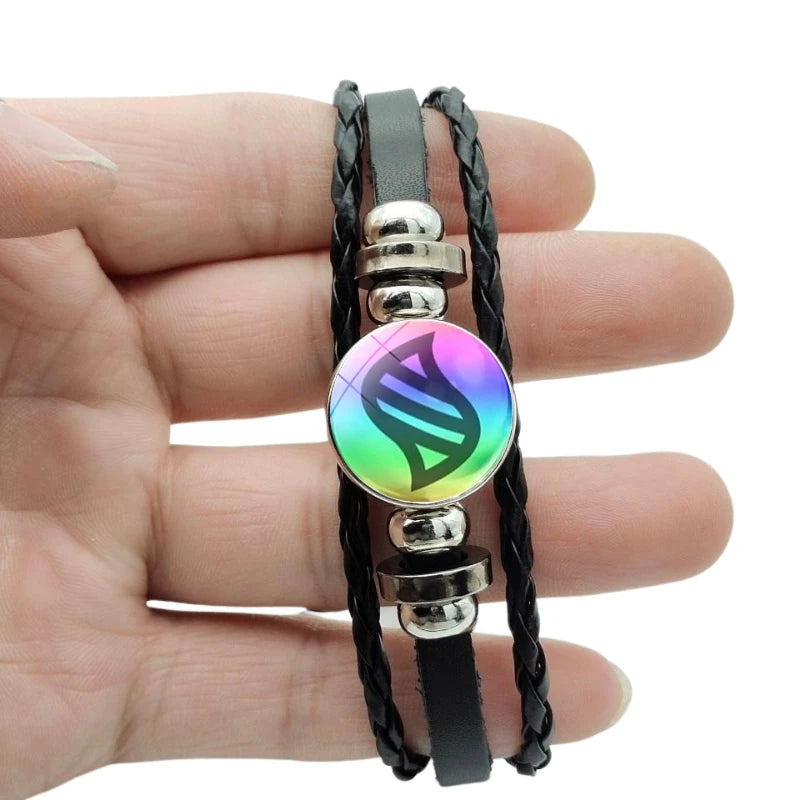 Japanisches Anime-Armband mit riesigem Taschenmonster aus Stein – rundes Glasdesign, Lederschmuck für Damen und Kinder