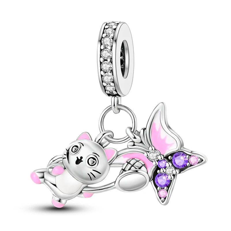 925 Sterling Silber Süßer Katzenanhänger – Pfotenabdruck-Perlenanhänger für selbstgemachte Armbänder