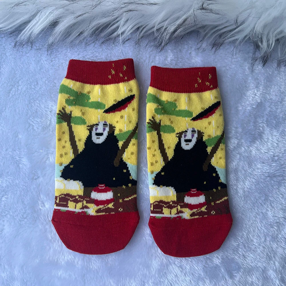 Anime Big Cat & Calcifer Socken – Halbtransparentes Cartoon-Design