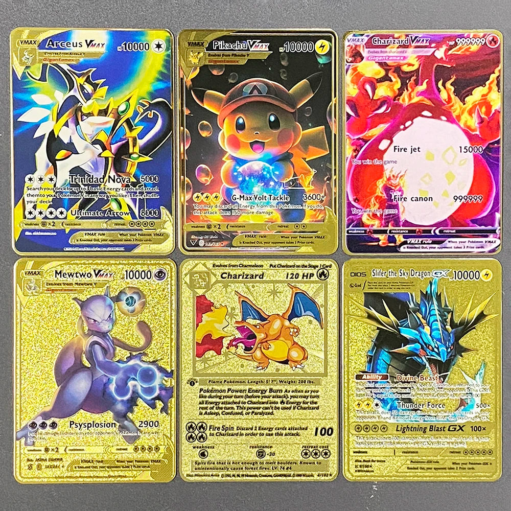 Pokemon Metall Karte 10000 Punkte Arceus Charizard Raichu Super Karte Goldene Englisch Anime Sammlung Karten