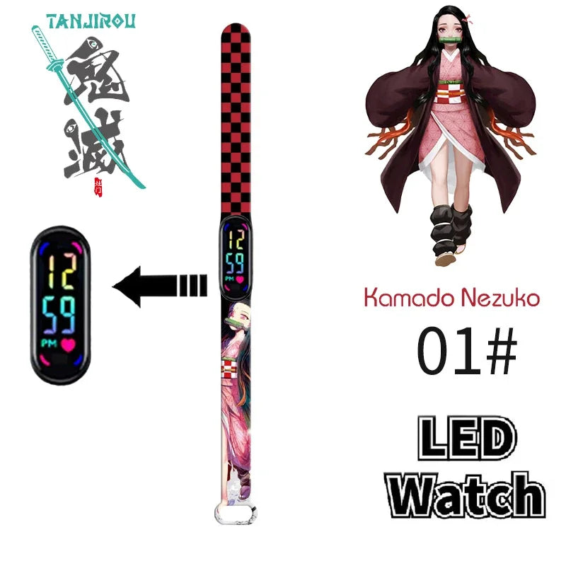 Pokémon & Demon Slayer LED-Uhr – Tanjirou & Nezuko Silikon-Touchscreen, wasserdicht, Sportgeschenk