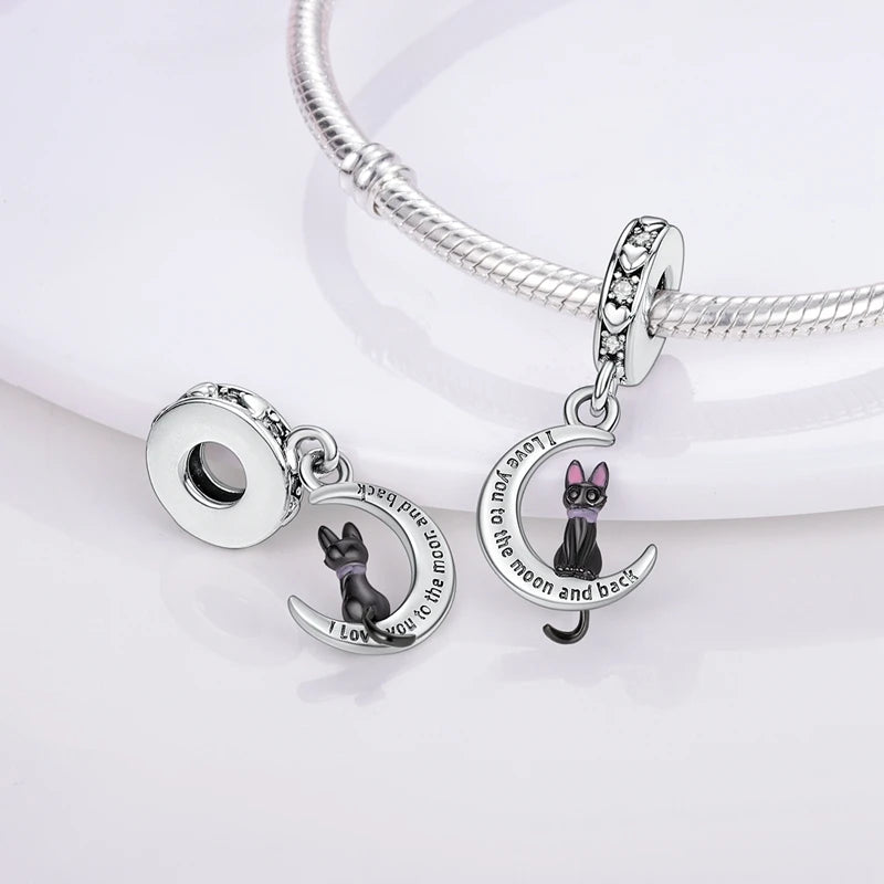 925 Sterling Silber Süßer Katzenanhänger – Pfotenabdruck-Perlenanhänger für selbstgemachte Armbänder