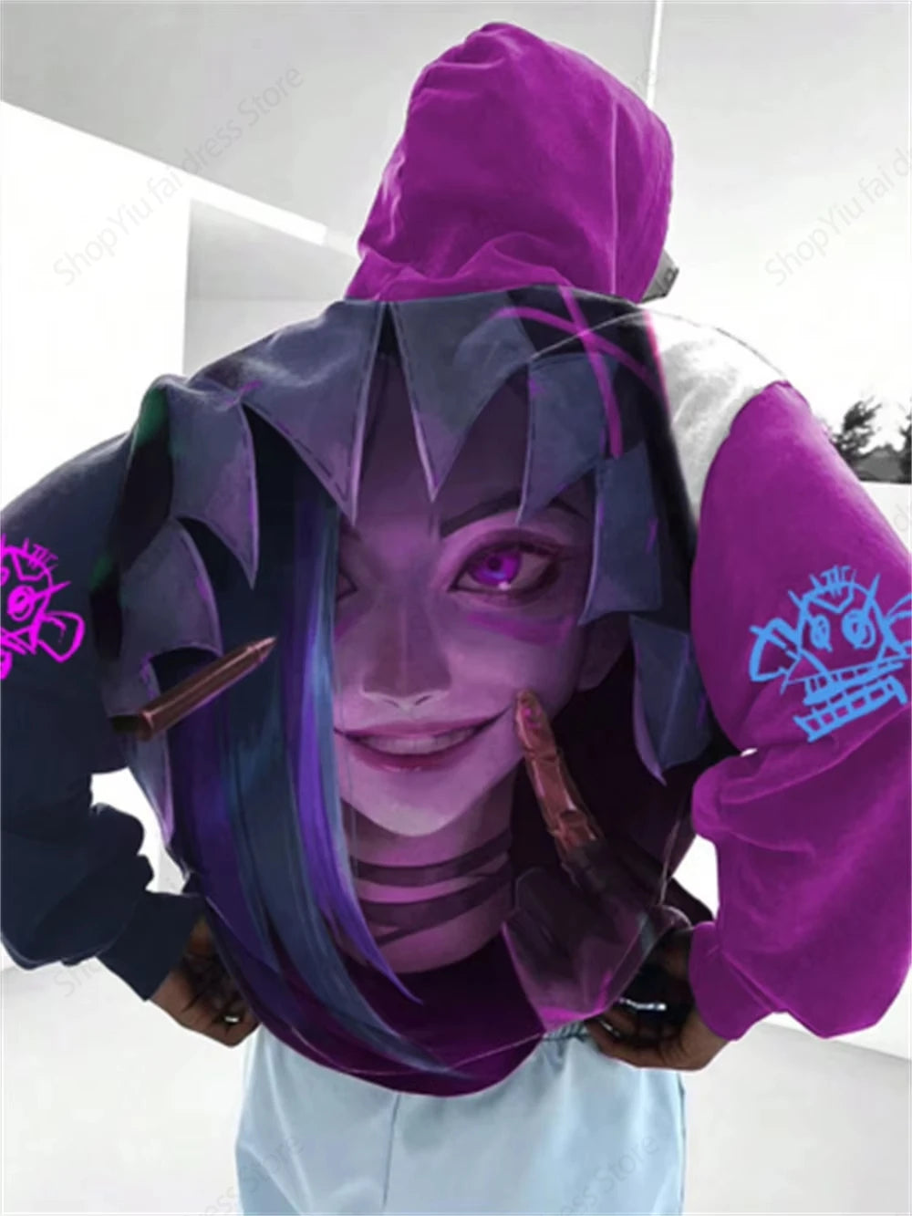 Anime Arcane League Jinx 3D-Druck-Kapuzenpullover – Übergroßes grafisches Sweatshirt für Männer und Frauen