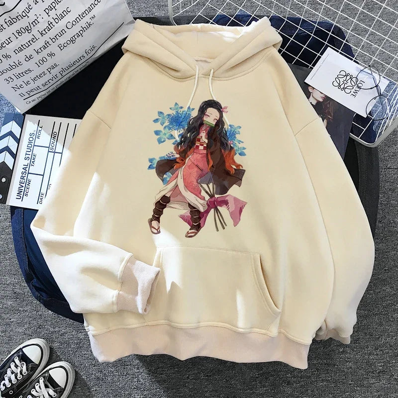 Kimetsu No Yaiba Sweatshirt – Anime Demon Slayer Hoodie mit Tanjiro & Nezuko, Harajuku Kawaii Style