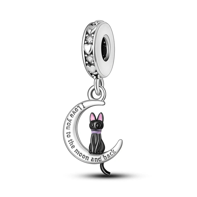 925 Sterling Silber Süßer Katzenanhänger – Pfotenabdruck-Perlenanhänger für selbstgemachte Armbänder