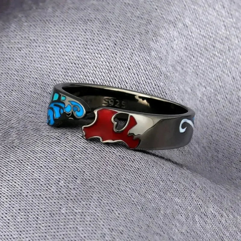Demon Slayer Kamamon Tanjiro Ring – Anime-inspirierter verstellbarer offener Bandschmuck, Cosplay-Geschenk für Frauen