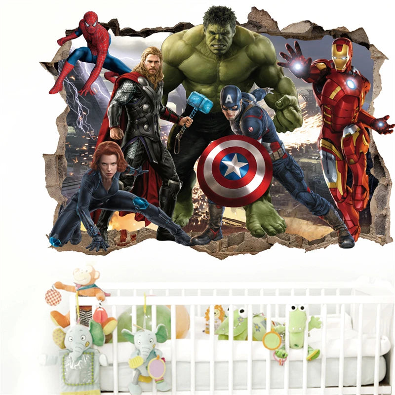 3D Stereoskopische Wirkung Avengers Wandaufkleber für Kinder Marvel Superhero Movie Poster Dekoration