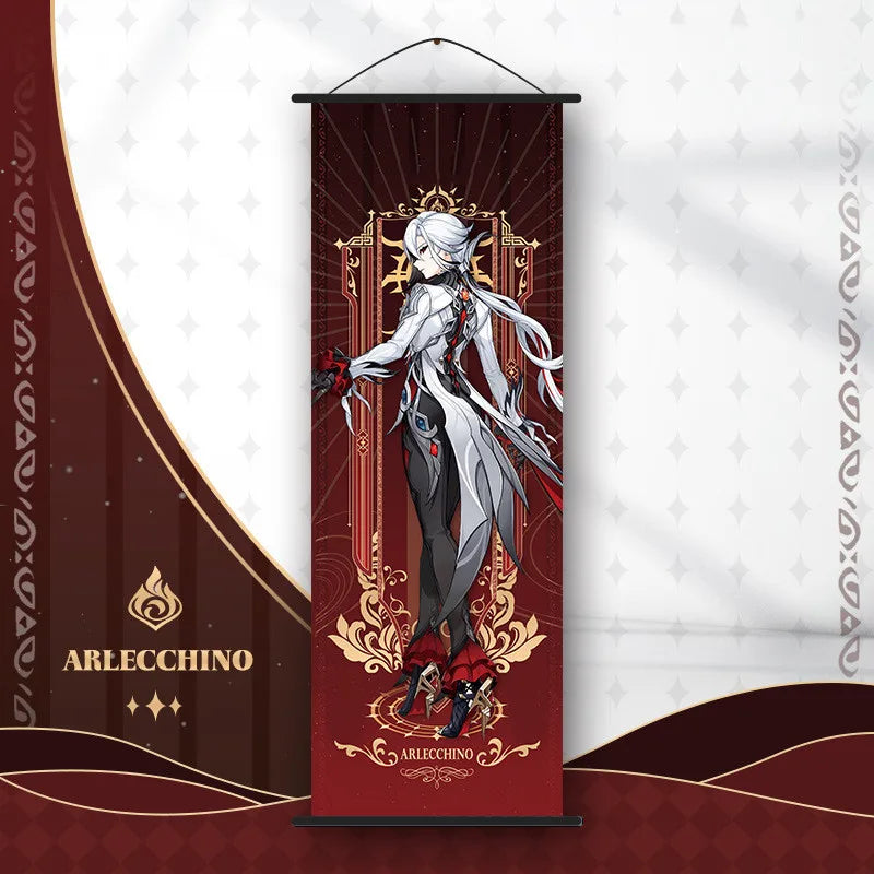 Genshin Impact Scroll Canvas Painting Hanging Anime Poster Wall Art Room Decoration