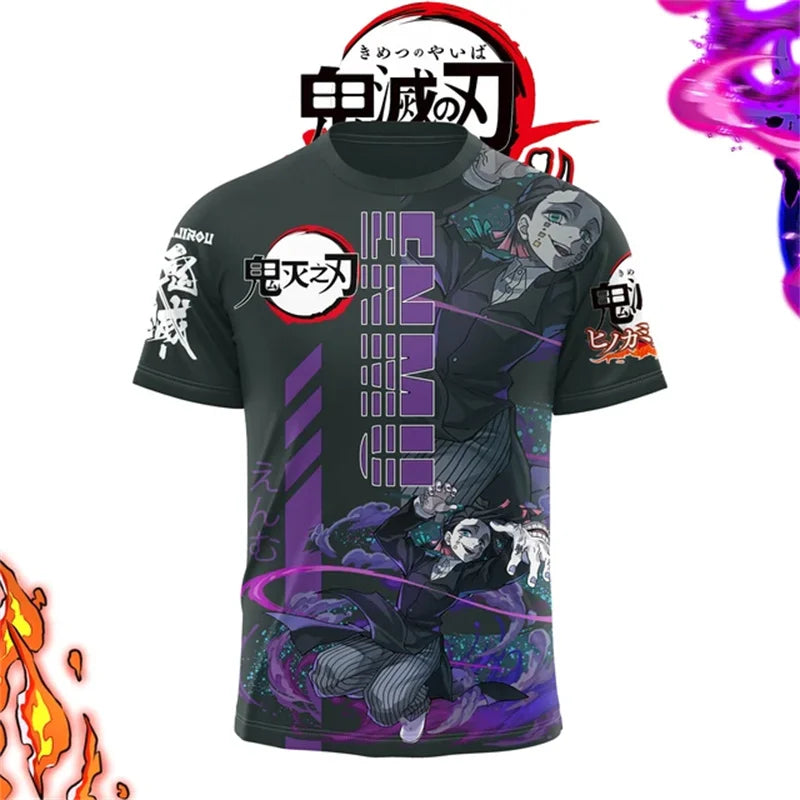 Demon Killer 3D Printed Unisex Short Sleeve T-Shirt Japanese Anime Street Fashion Breathable Top for Men