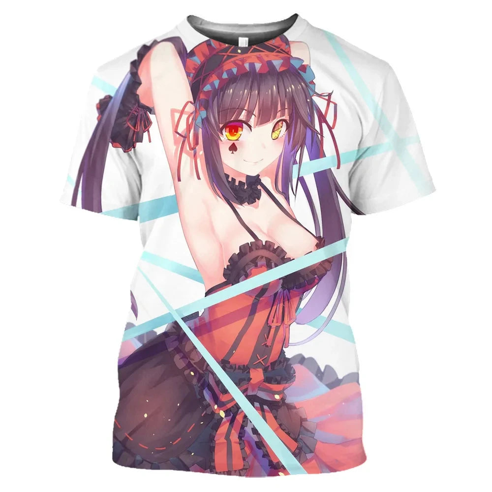 Anime Character Tokisaki Kurumi Print T-Shirt 3D Short Sleeve Summer Fashion Harajuku Style Cartoon Top for Men/Women Kids