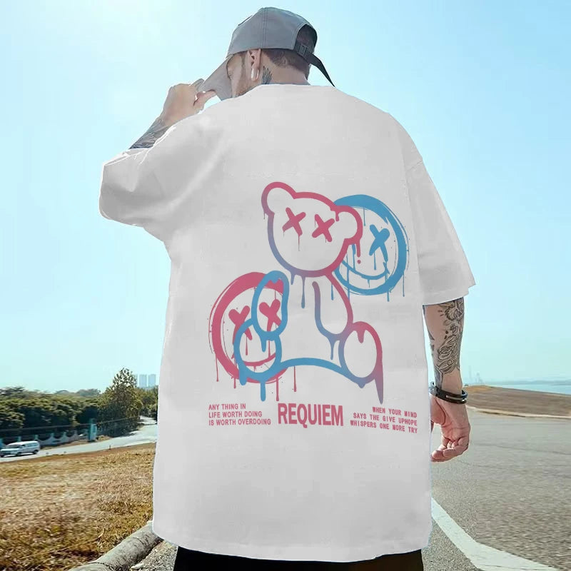 T-shirt à manches courtes avec ours 3D Harajuku