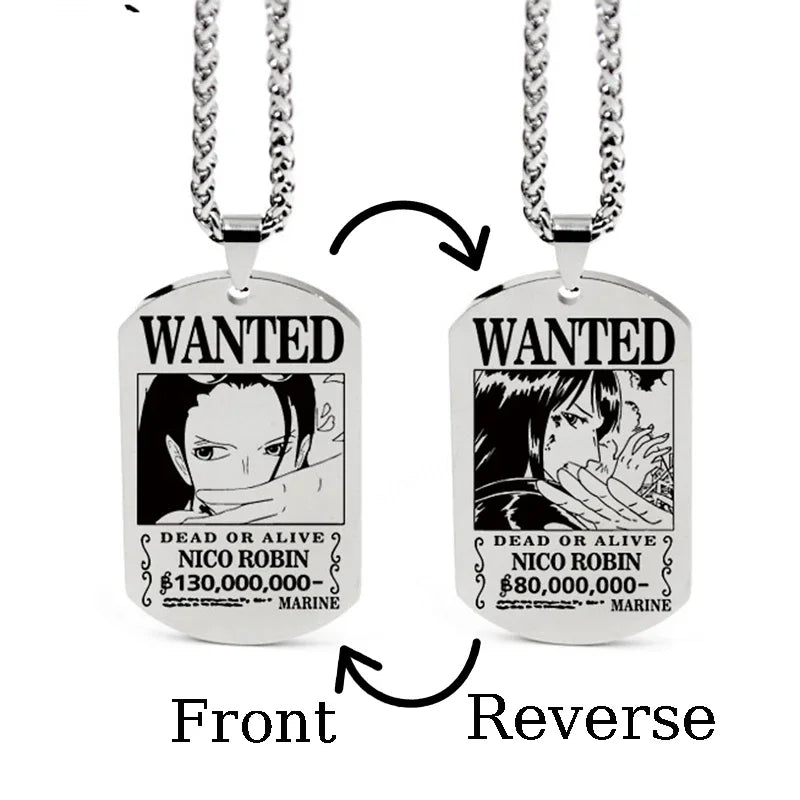 One Piece Wanted Poster Necklace Pendant - Luffy & Zoro Metal Charms | Unisex Jewelry & Gifts