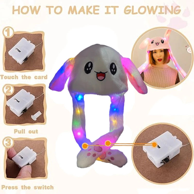 Chapeau de lapin en peluche à LED avec oreilles de lapin lumineuses – Joli chapeau de cosplay d'hiver pour adultes et enfants