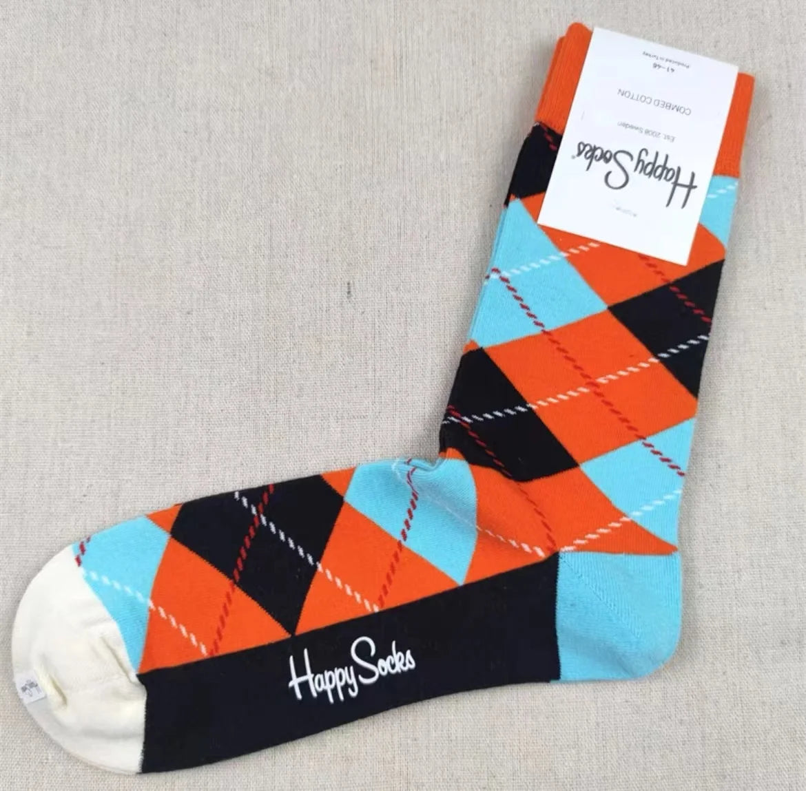Diamond Check Happy Socks für Herren – Geometrische Sportsocken aus Baumwolle (Größe 41–46)