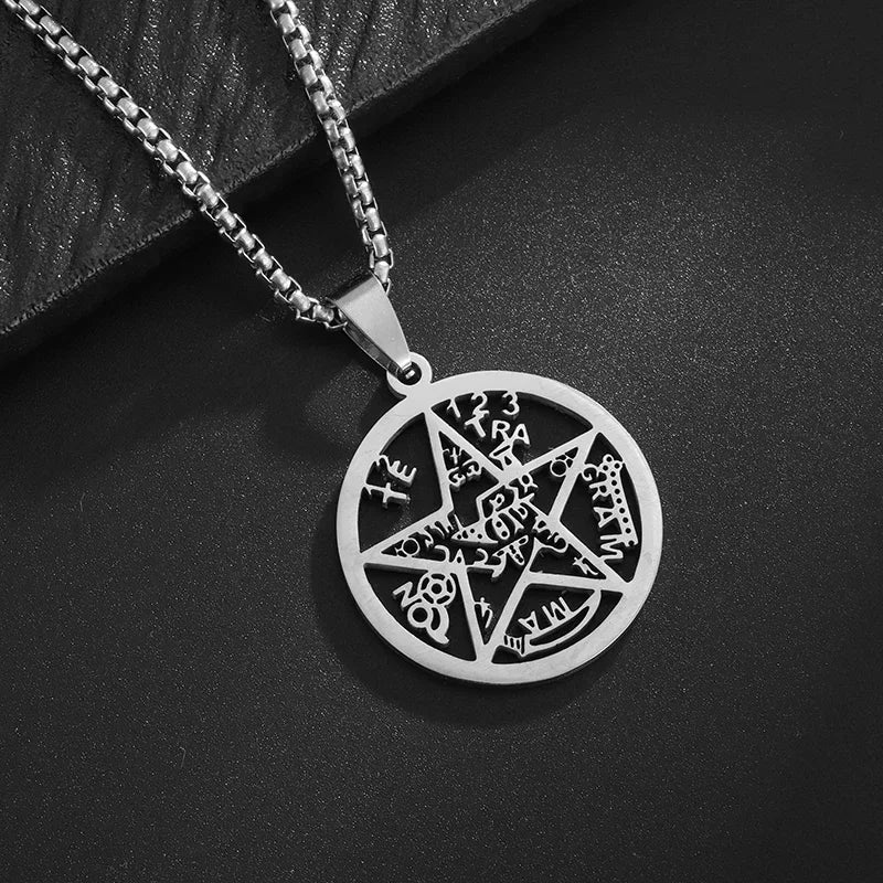 Retro Punk Solomon Seal Necklace – Hexagonal Stainless Steel Star of David Pendant for Men & Women