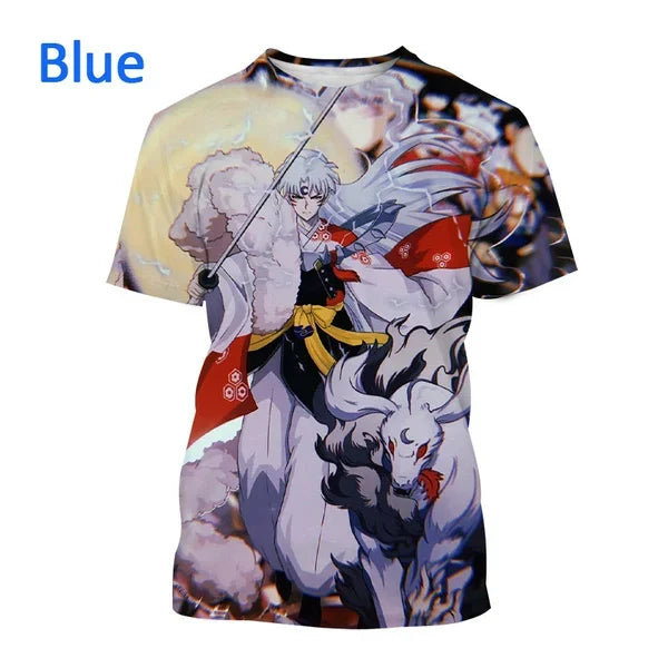 T-shirt imprimé 3D Inuyasha style anime d'été Harajuku décontracté