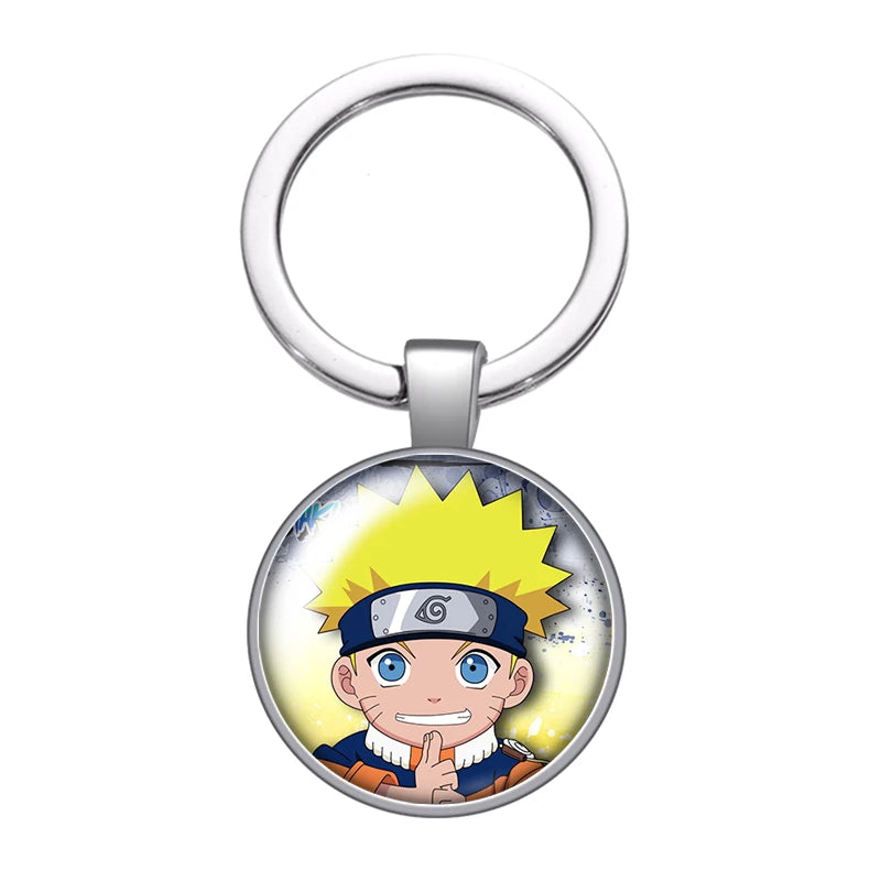 MINISO Naruto Anime Uzumaki Kakashi Uchiha Foto Glas Cabochon Schlüsselanhänger Tasche Auto Schlüsselanhänger Ringhalter