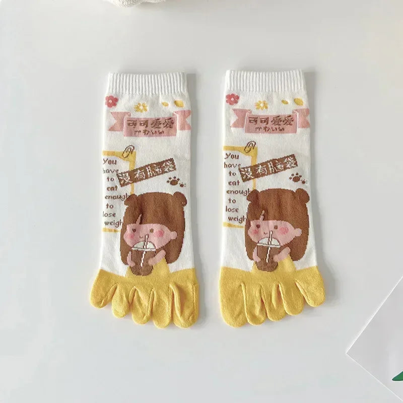 Niedliche Cartoon-Zehensocken – Fünffinger-Zehensocken aus Baumwolle für Damen, perfekt für Yoga und Sport