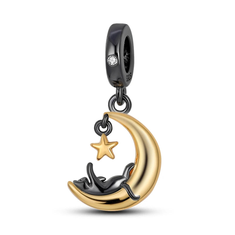 925 Sterling Silber Süßer Katzenanhänger – Pfotenabdruck-Perlenanhänger für selbstgemachte Armbänder
