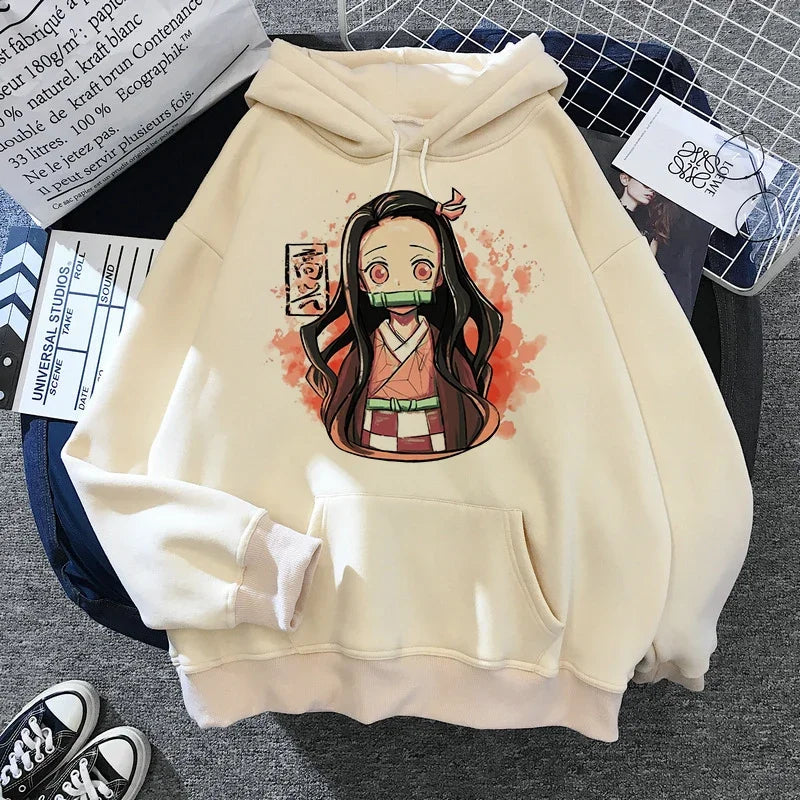 Kimetsu No Yaiba Sweatshirt – Anime Demon Slayer Hoodie mit Tanjiro & Nezuko, Harajuku Kawaii Style