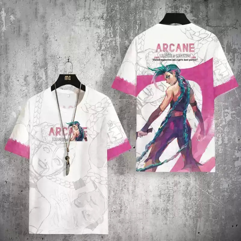 Arcane League Jinx 3D Printed T-Shirt for Men Women Adult Anime Fashion Harajuku Cartoon Cosplay Clothing Short Sleeve Top