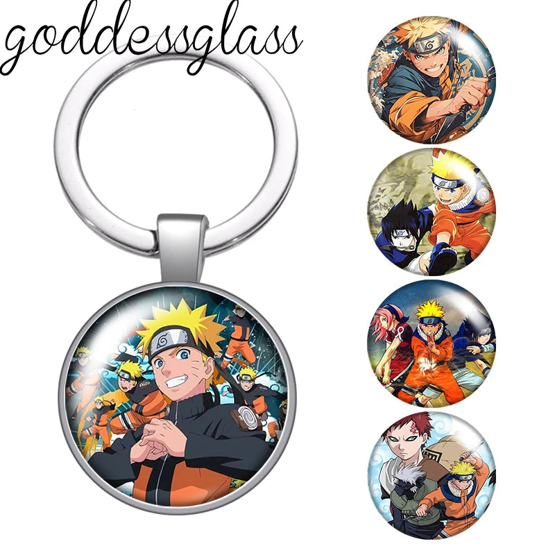 MINISO Naruto Anime Uzumaki Kakashi Uchiha Foto Glas Cabochon Schlüsselanhänger Tasche Auto Schlüsselanhänger Ringhalter