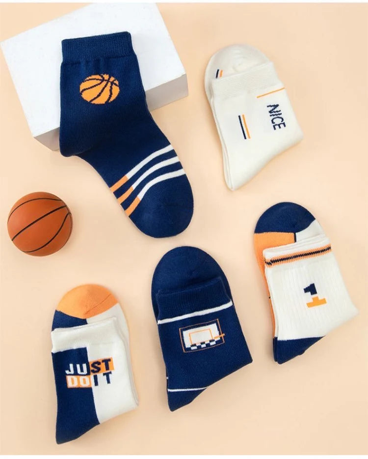Lot de 5 paires de chaussettes mi-hautes en coton pour garçons – Chaussettes de sport respirantes et confortables (1 à 14 ans)