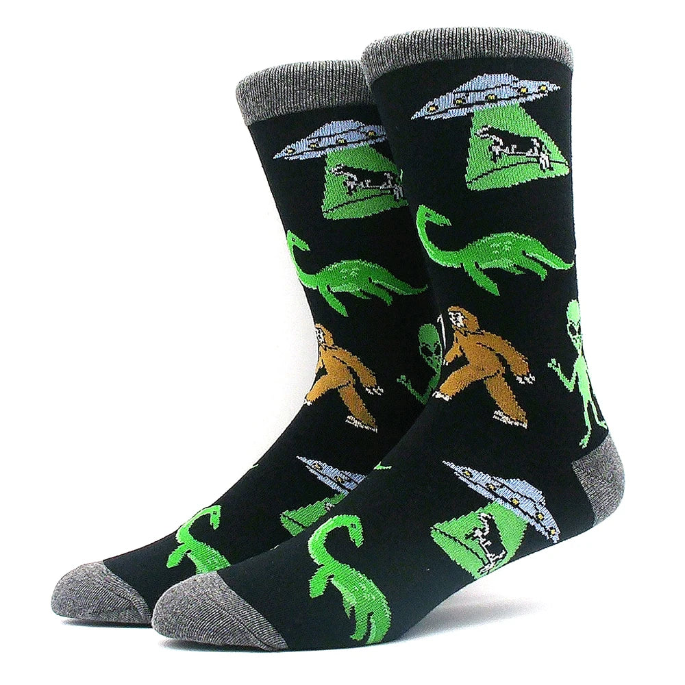 Lustige Alien- und Dinosauriersocken aus Baumwolle – Crazy Shark & Planet Designs