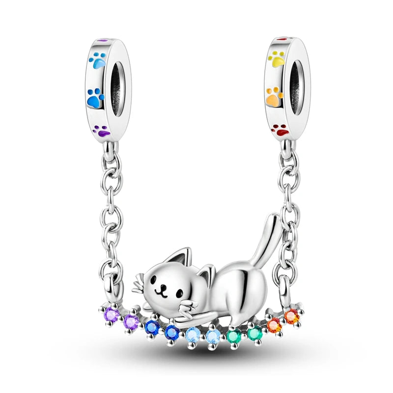 925 Sterling Silber Süßer Katzenanhänger – Pfotenabdruck-Perlenanhänger für selbstgemachte Armbänder