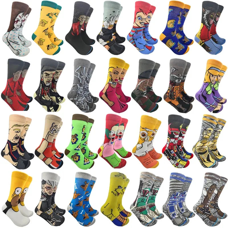 Modische Anime-Socken für Herren – Lustiger Hip-Hop-Stil mit hochwertigen Näh- und Cartoon-Mustern