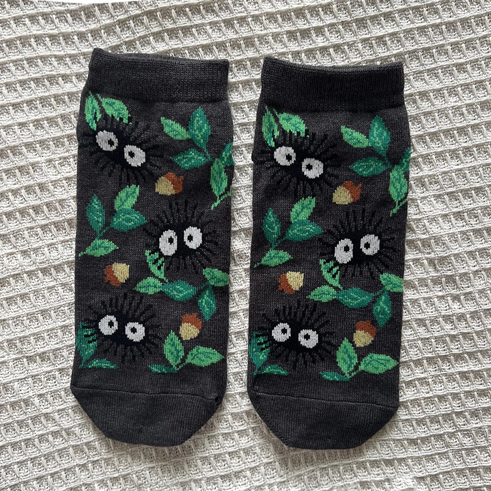 Anime Big Cat & Calcifer Socken – Halbtransparentes Cartoon-Design