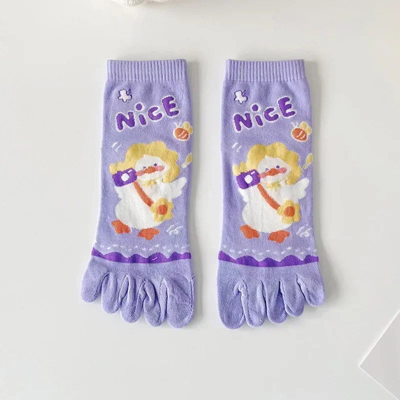 Niedliche Cartoon-Zehensocken – Fünffinger-Zehensocken aus Baumwolle für Damen, perfekt für Yoga und Sport
