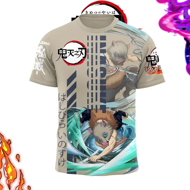 Demon Killer 3D Printed Unisex Short Sleeve T-Shirt Japanese Anime Street Fashion Breathable Top for Men