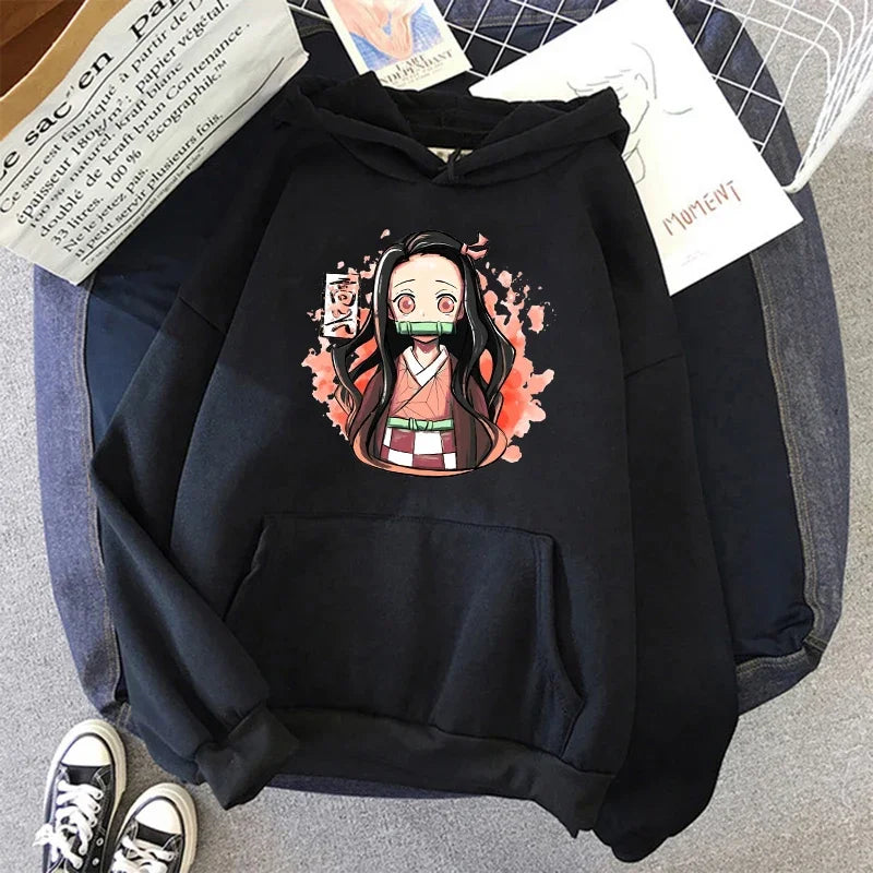 Kimetsu No Yaiba Sweatshirt – Anime Demon Slayer Hoodie mit Tanjiro & Nezuko, Harajuku Kawaii Style