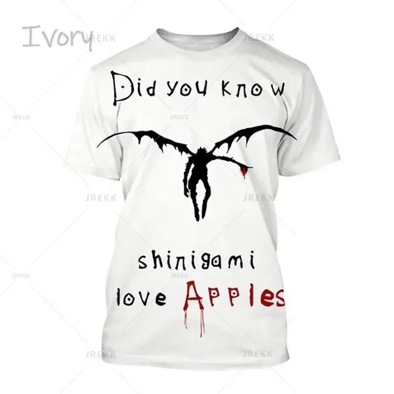 T-shirt d'été imprimé en 3D Death Note