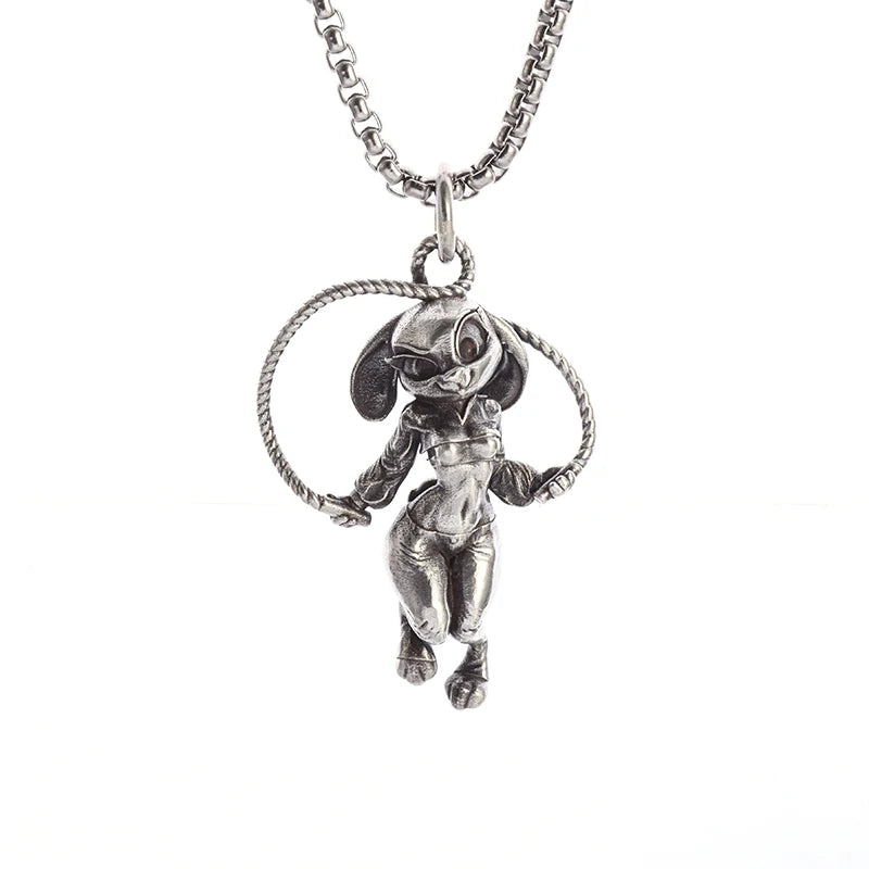 Versilberte Halskette mit Anime-Mecha-Girl-Anhänger – trendiger Hip-Hop-Rock-Punk-Schmuck für Männer und Frauen | Geschenkidee