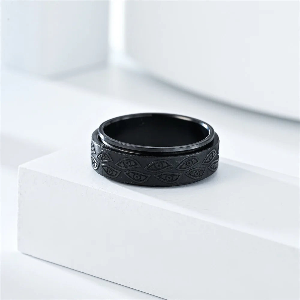 Anti-Stress-Spinner-Ring – Zappelring aus Edelstahl mit geschnitztem Dämonenauge für Männer, Schmuck zur Angstlinderung